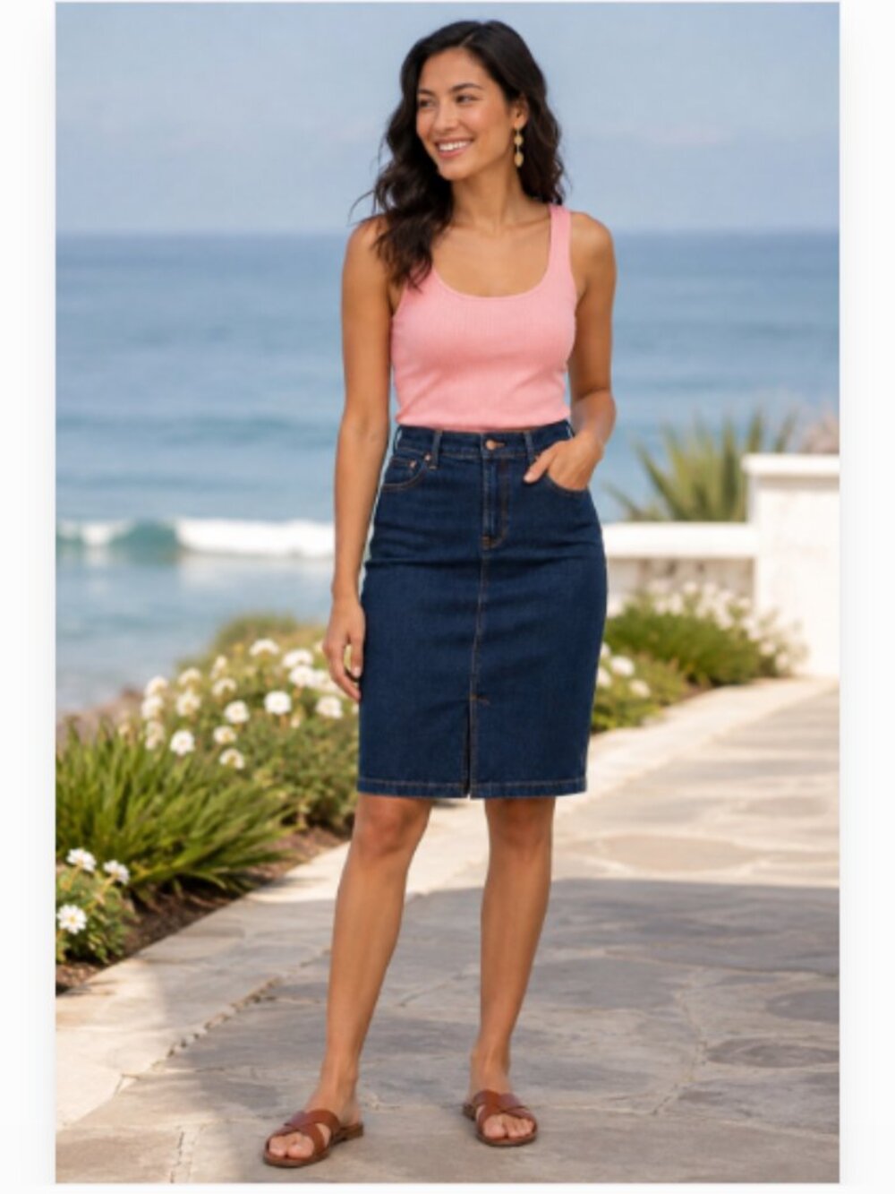 Talbots Dark Wash Denim Knee-Length Pencil Skirt